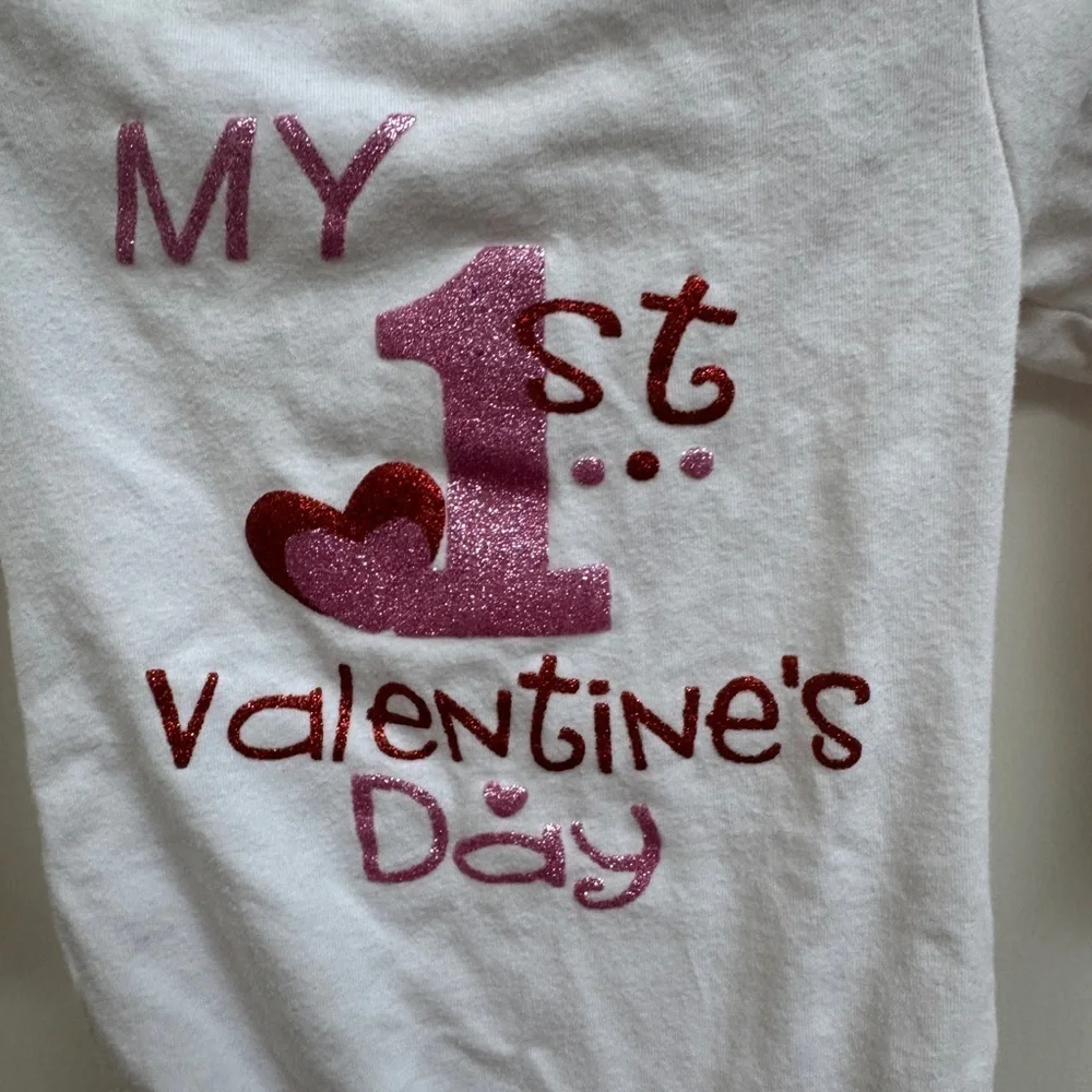 6-12M Girls White & Pink My First Valentine’s Day Long Sleeve Onesie